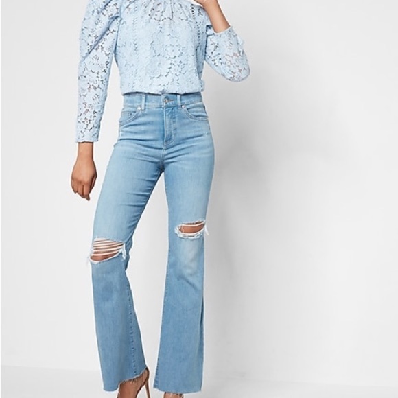 Express Puff Sleeve Lace Pale Blue Top NWT - XS - Picture 15 of 16